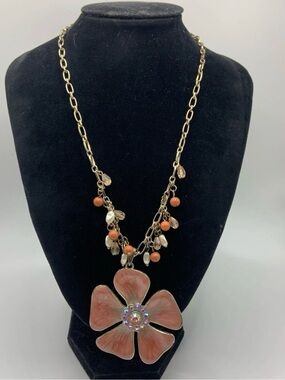 Kenneth Cole Enamel Floral Pendant Acrylic Beaded Statement Necklace 18”